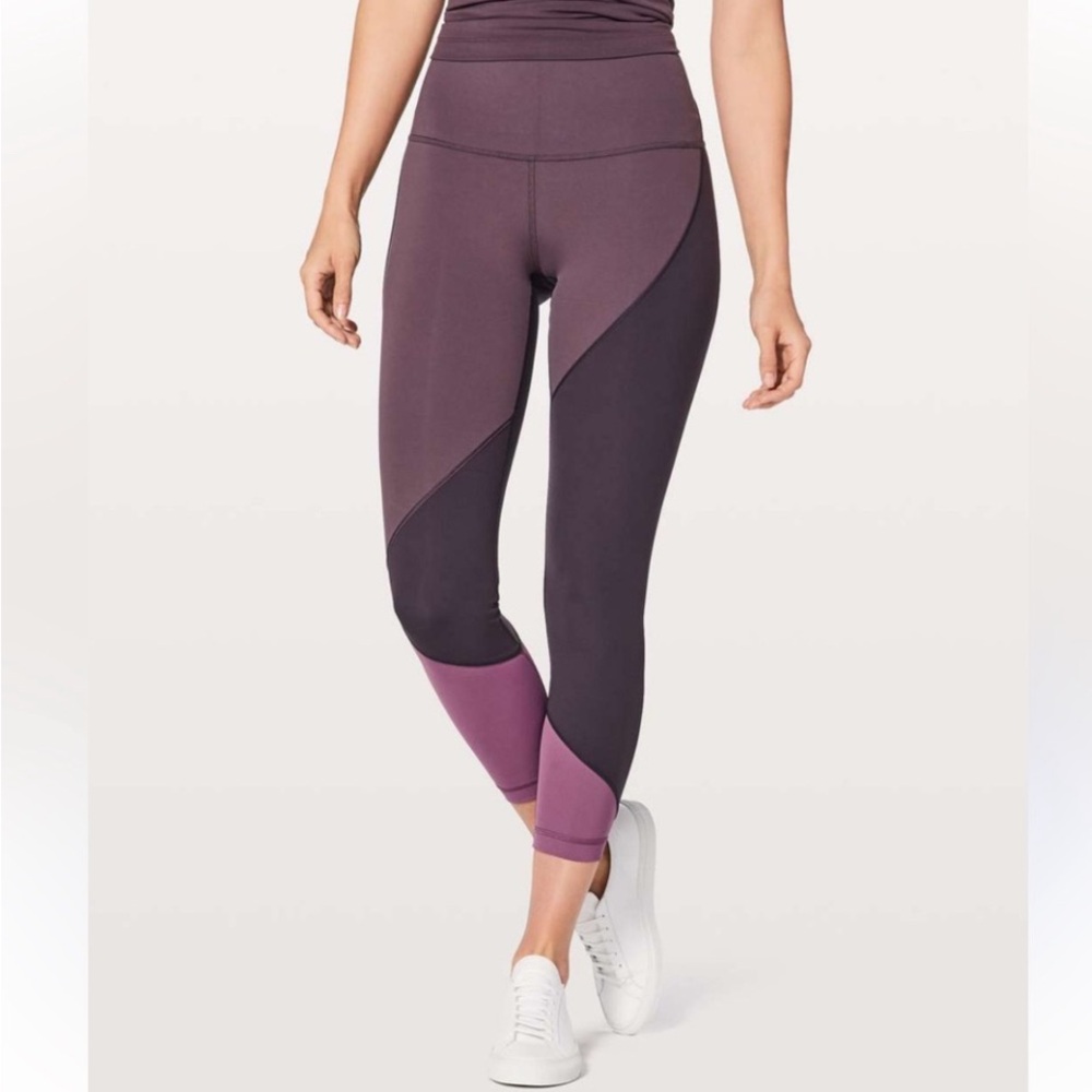 Lululemon Wunder Under Leggings Size 10 Color Block Purple Athleisure